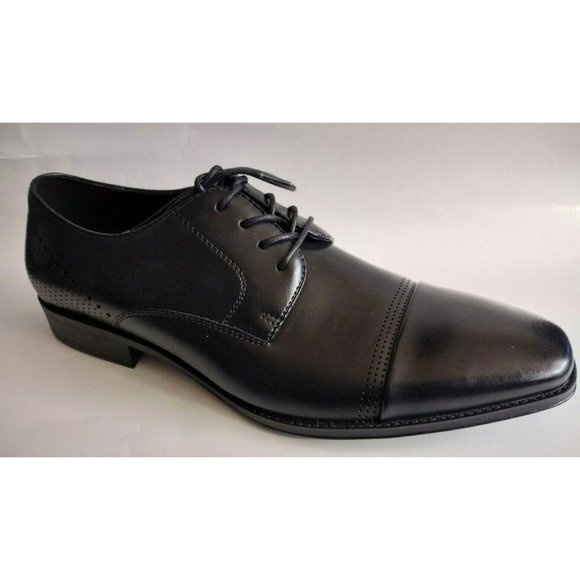 Fiesso Men's Black Floral Leather Metal Toe Lace Up Wing Tip Dress Shoes FI 6840 main image 0